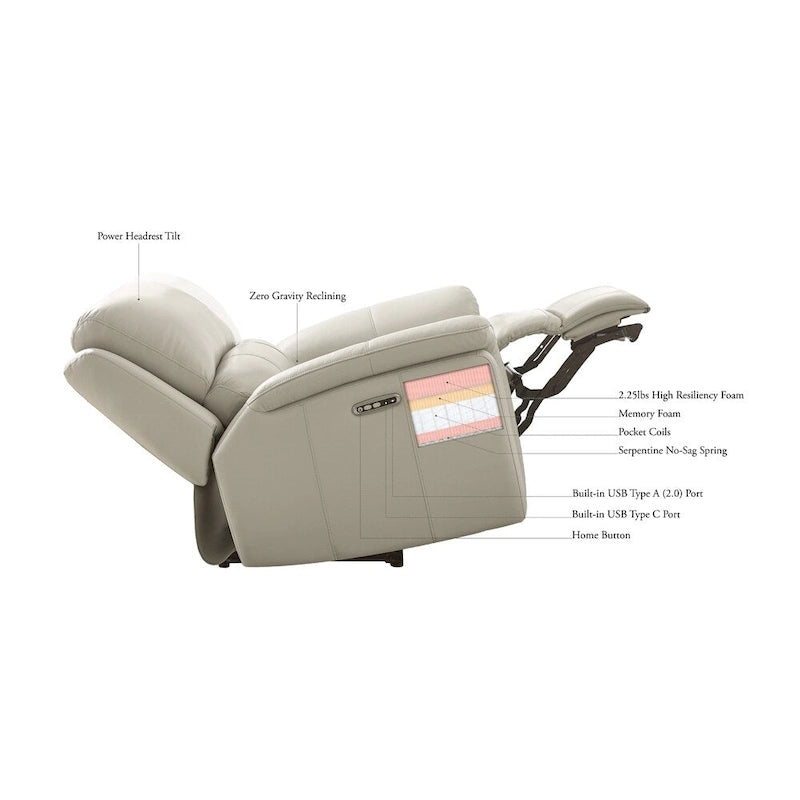 Hydeline Vienna Zero Gravity Power Recline and Headrest Top Grain Leather Sofa