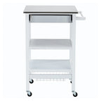 Kitchen Cart with 2 Wooden Shelves and 1 Drawer, White