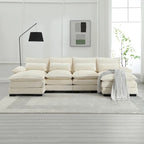Modern Large chenille Fabric U-Shape Sectional Sofa with Ottomans, Reversible Sofa Couch for Living Room