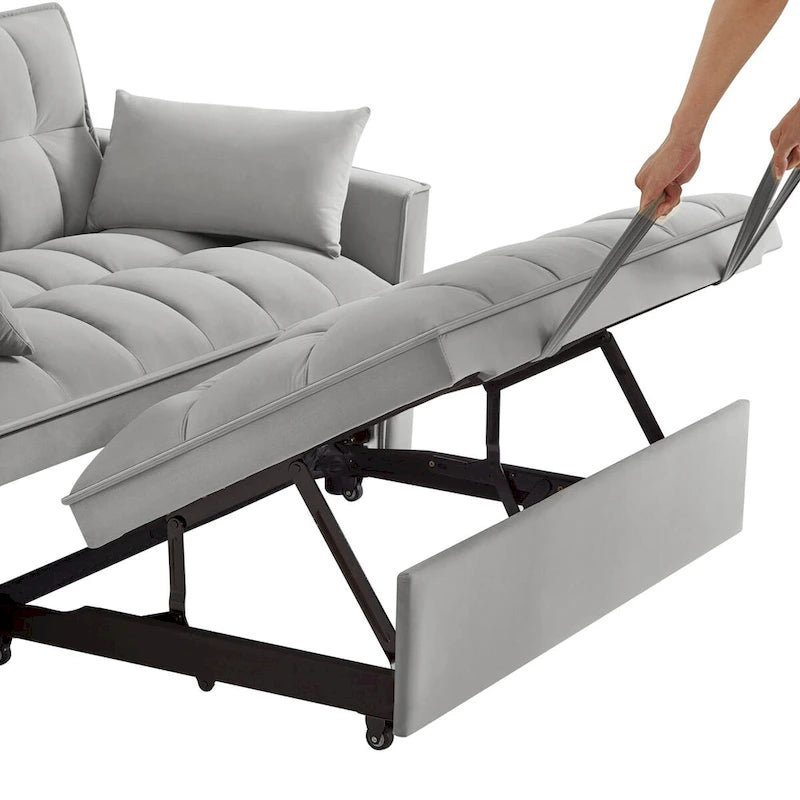 4 in1 Loveseat Sofa Bed with Armrests & Storage Pockets, Multi-Function Tufted Pull-out Sofa Bed with Adjustable Backrest