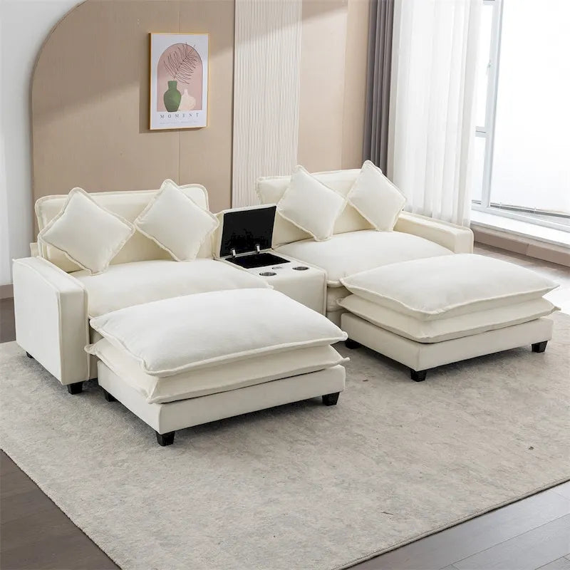 112.6 Chenille Upholstered Sectional Sofa with 2 Removable Ottoman