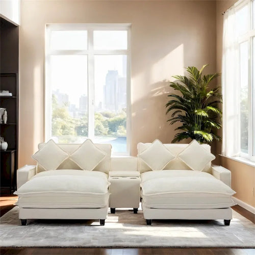 112.6 Chenille Upholstered Sectional Sofa with 2 Removable Ottoman