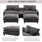 112.6 Chenille Upholstered Sectional Sofa with 2 Removable Ottoman