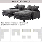 112.6 Chenille Upholstered Sectional Sofa with 2 Removable Ottoman