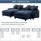112.6 Chenille Upholstered Sectional Sofa with 2 Removable Ottoman