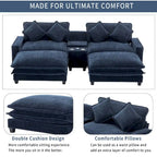 112.6 Chenille Upholstered Sectional Sofa with 2 Removable Ottoman