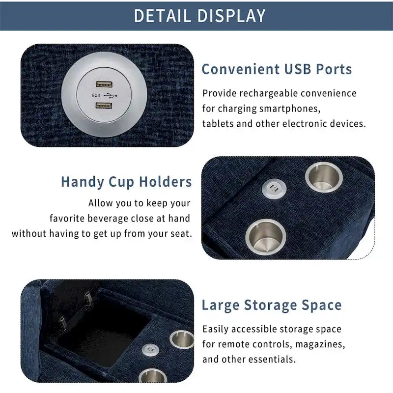 112.6 Chenille Upholstered Sectional Sofa with 2 Removable Ottoman