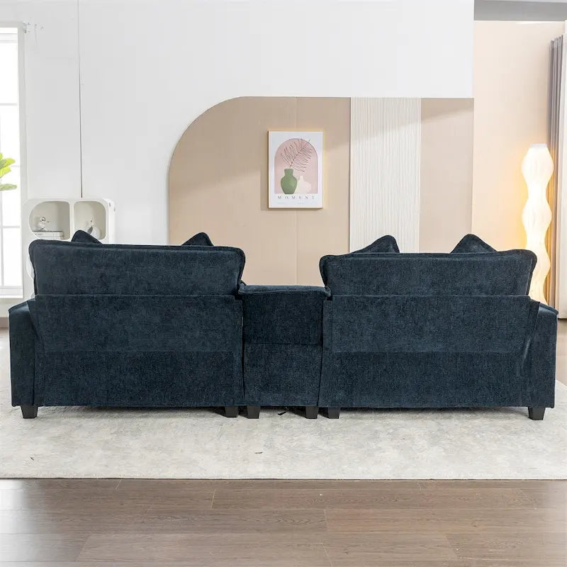 112.6 Chenille Upholstered Sectional Sofa with 2 Removable Ottoman