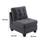 Lemy 32 Inch Modular Armless Sofa Chair, Tufted Gray Upholstery, Solid Wood