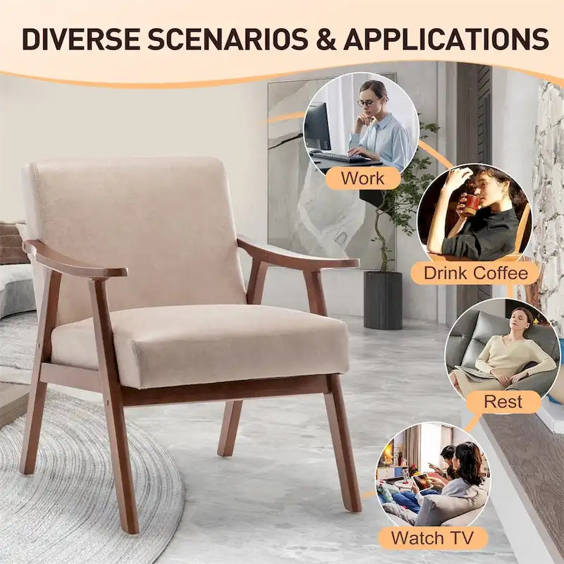 Mid-Century Modern Chair,Living Room Chair with Solid Wood Frame