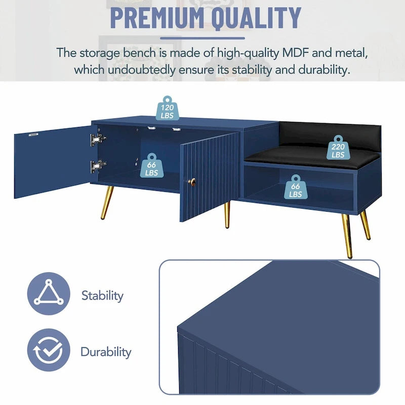Modern Shoe Storage Bench with Hidden Compartment and Upholstered Cushion
