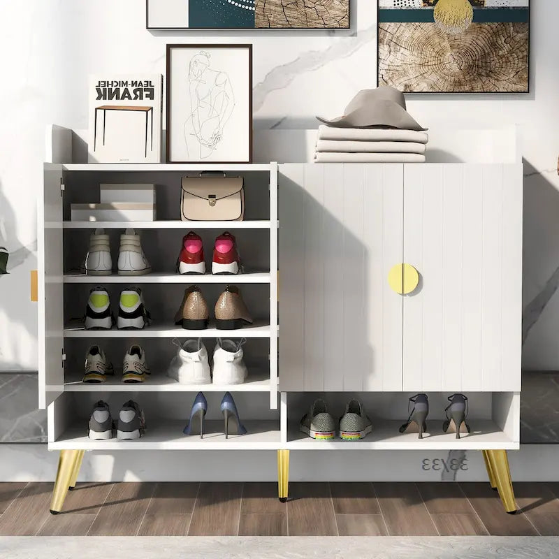 Shoe Cabinet with Doors, 11-Tier Shoe Storage Cabinet with Adjustable Shelves, Modern Wooden Shoes Shoe Storage Organizer