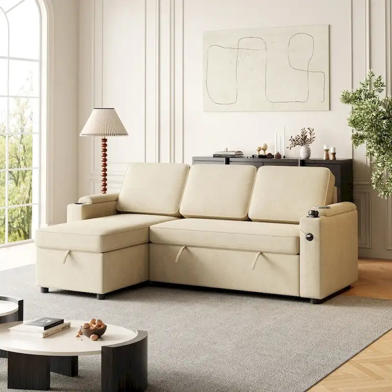 2 in 1 Pull Out Sofa Bed with Storage and Charging Port