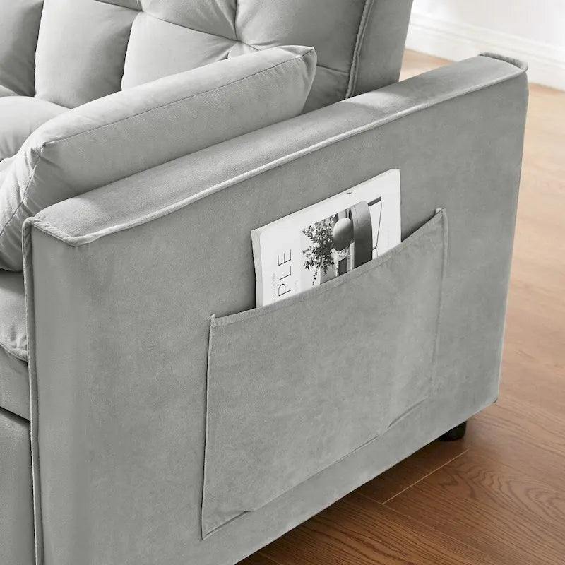 3 in 1 Convertible Velvet Sofa Couch w/Pullout Bed and Reclining Backres