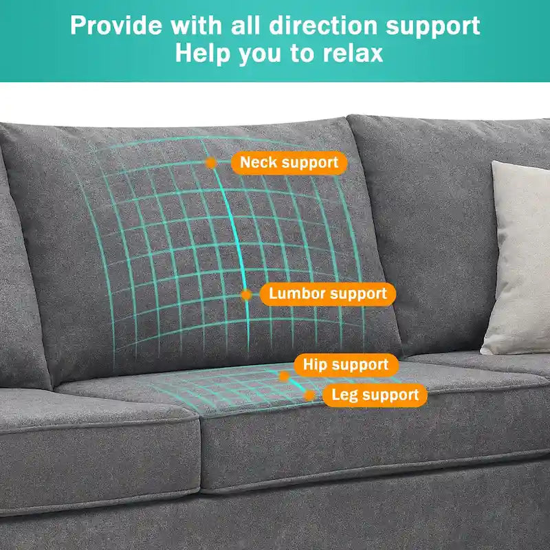 Modern 3-Piece Sectional Sofa, L Shape Upholstered Couch with 3 Pillows