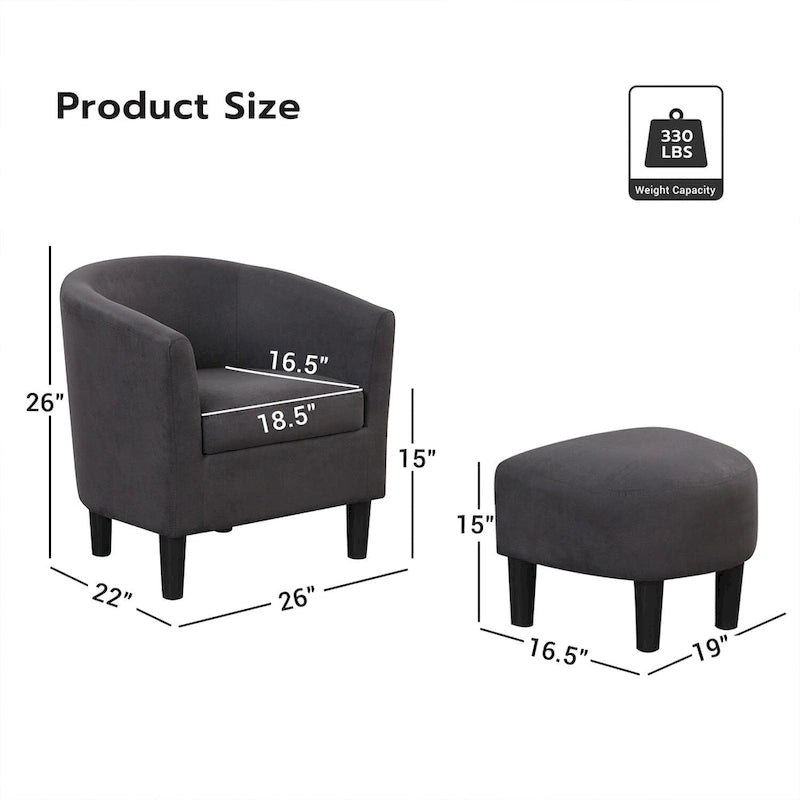 Classic Barrel Accent Chair Upholstered in Soft Polyester Fabric Footrest included