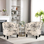 Classic Barrel Accent Chair Upholstered in Soft Polyester Fabric Footrest included