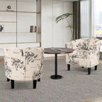 Classic Barrel Accent Chair Upholstered in Soft Polyester Fabric Footrest included