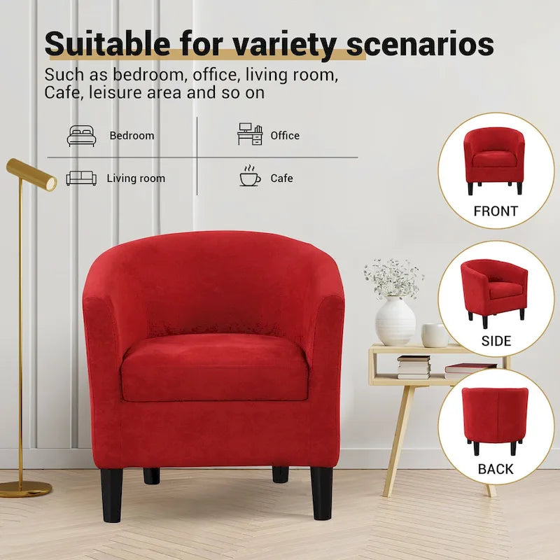 Classic Barrel Accent Chair Upholstered in Soft Polyester Fabric Footrest included