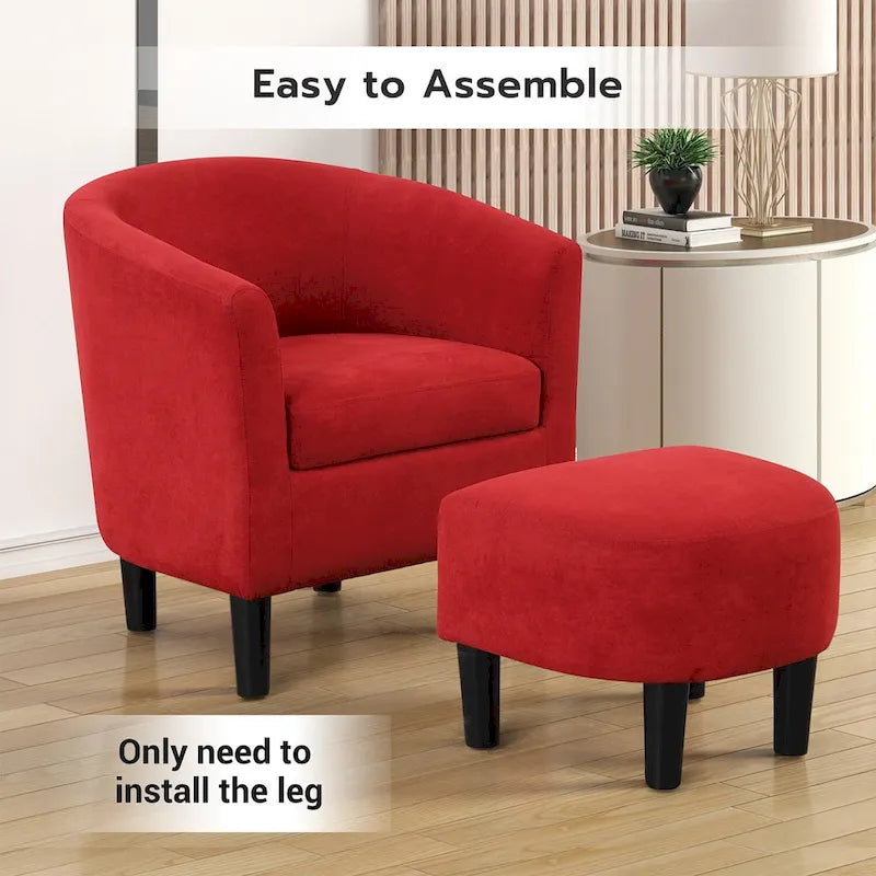 Classic Barrel Accent Chair Upholstered in Soft Polyester Fabric Footrest included