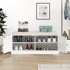 Anmytek White Shoe Storage Bench for Entryway with Cushion and Adjustable Shelves - 39.8 W x 15.7 D x 18 H