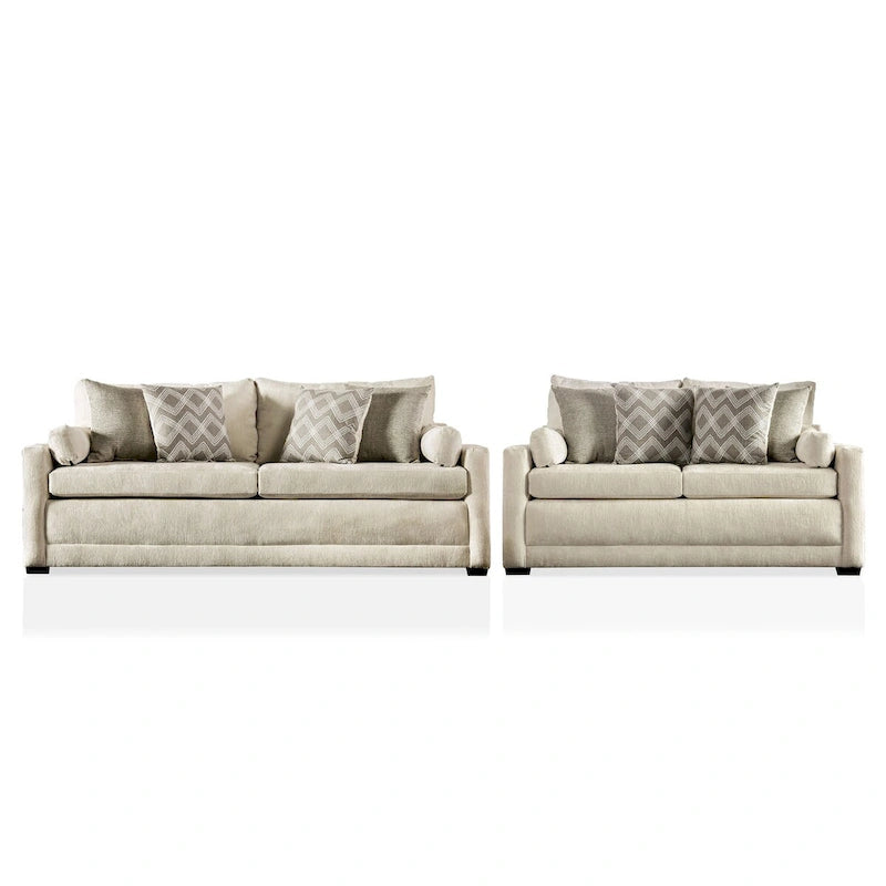 Breward Transitional Beige Chenille Padded 2-Piece Sofa Set
