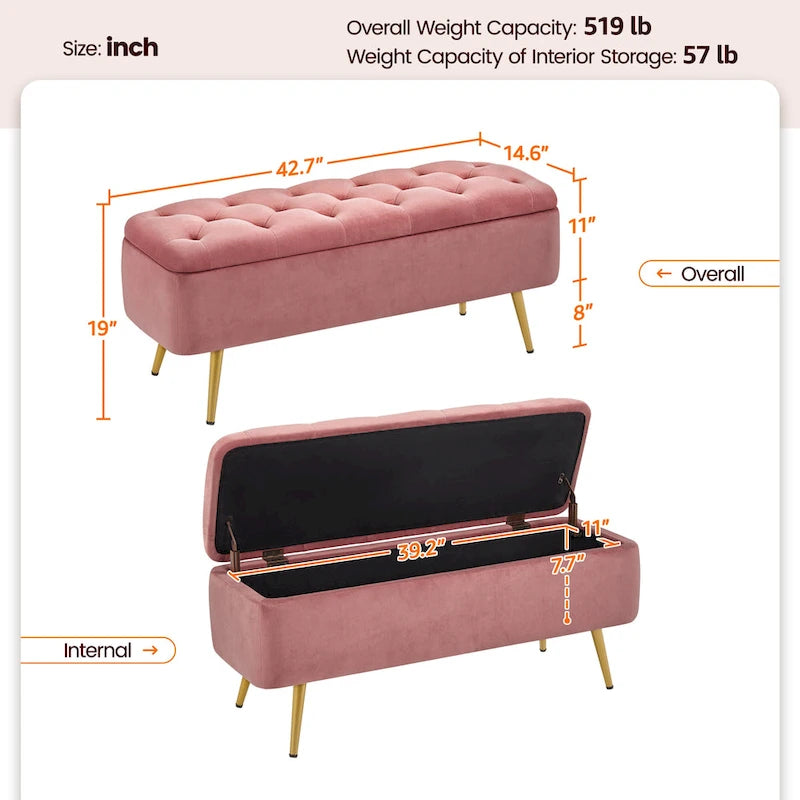Yaheetech Modern Upholstered Ottoman Footstool Bench with Storage - 42.714.619