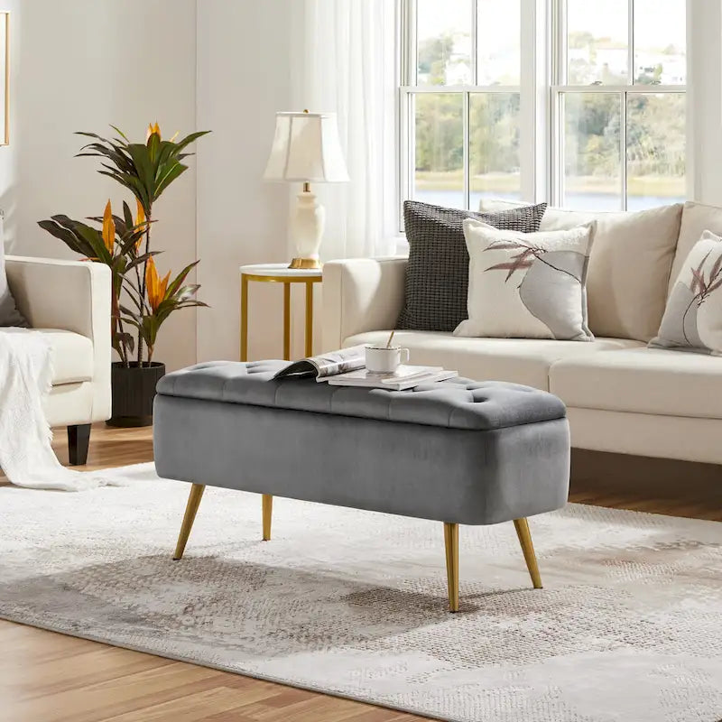 Yaheetech Modern Upholstered Ottoman Footstool Bench with Storage - 42.714.619