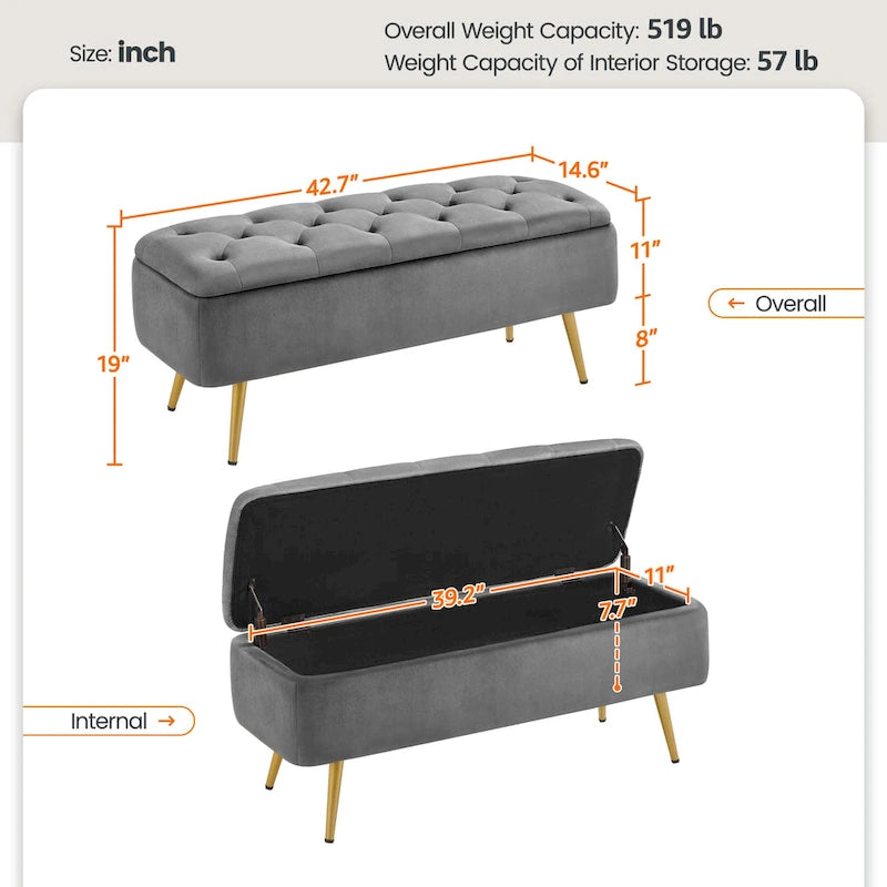 Yaheetech Modern Upholstered Ottoman Footstool Bench with Storage - 42.714.619