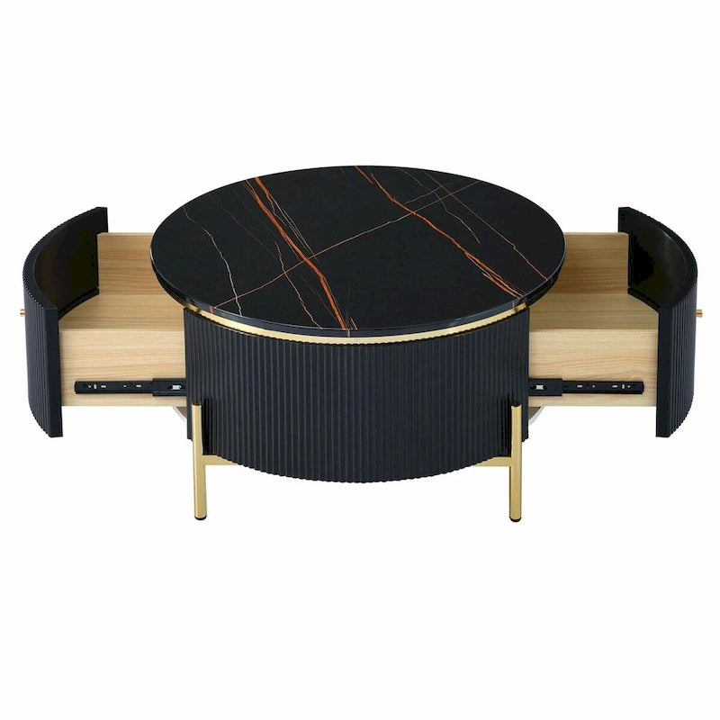 31.5 Modern Round Coffee Table with Large Drawer Storage