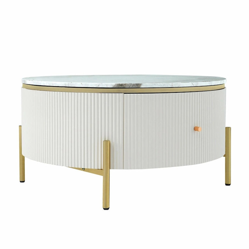 31.5 Modern Round Coffee Table with Large Drawer Storage