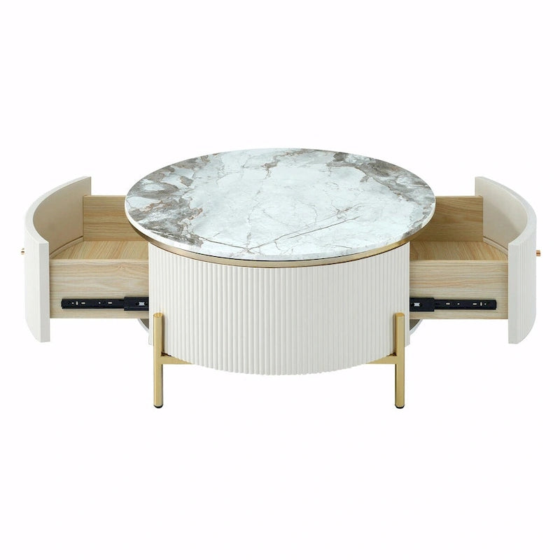 31.5 Modern Round Coffee Table with Large Drawer Storage
