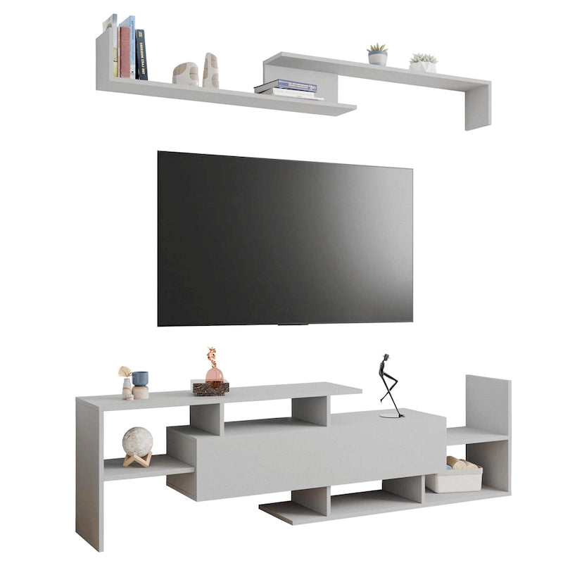 Surrey 60.2 2 Pc 1-Drawer Floating TV Stand Media Console with Open Shelves