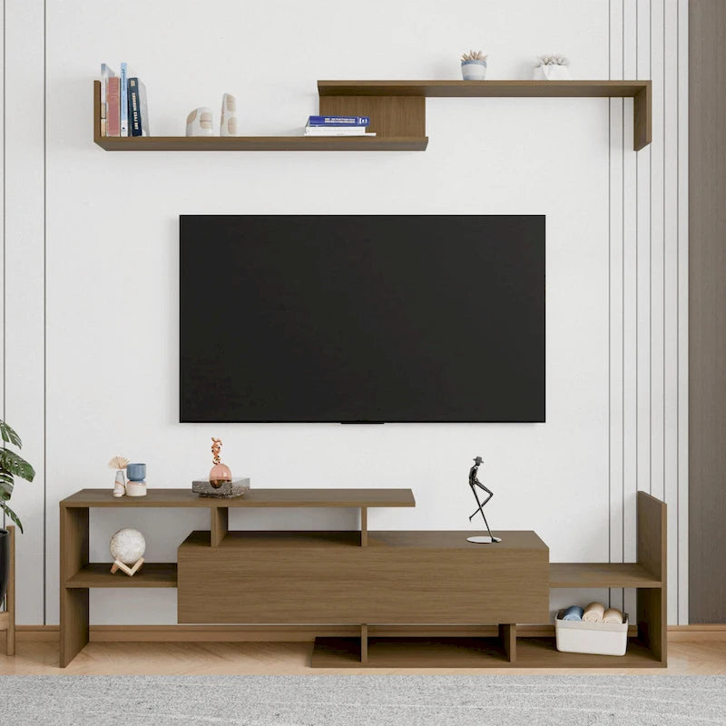 Surrey 60.2 2 Pc 1-Drawer Floating TV Stand Media Console with Open Shelves