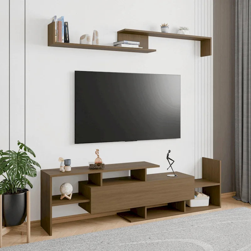 Surrey 60.2 2 Pc 1-Drawer Floating TV Stand Media Console with Open Shelves