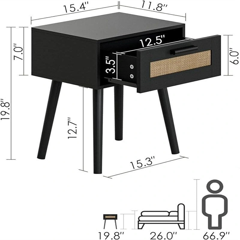 Bedroom Nightstands Wooden Night Stands - 11.81D x 15.35W x 19.69H