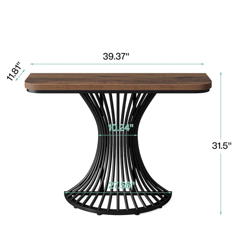 Industrial Console Table, 39-Inch Small Sofa Accent Table for Entrance, Living Room, Hallway, Rustic Brown