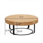 Modern Round Coffee Table Wooden Carving Pattern Coffee Table with Metal Legs for Living Room Reception Room Office ,Black
