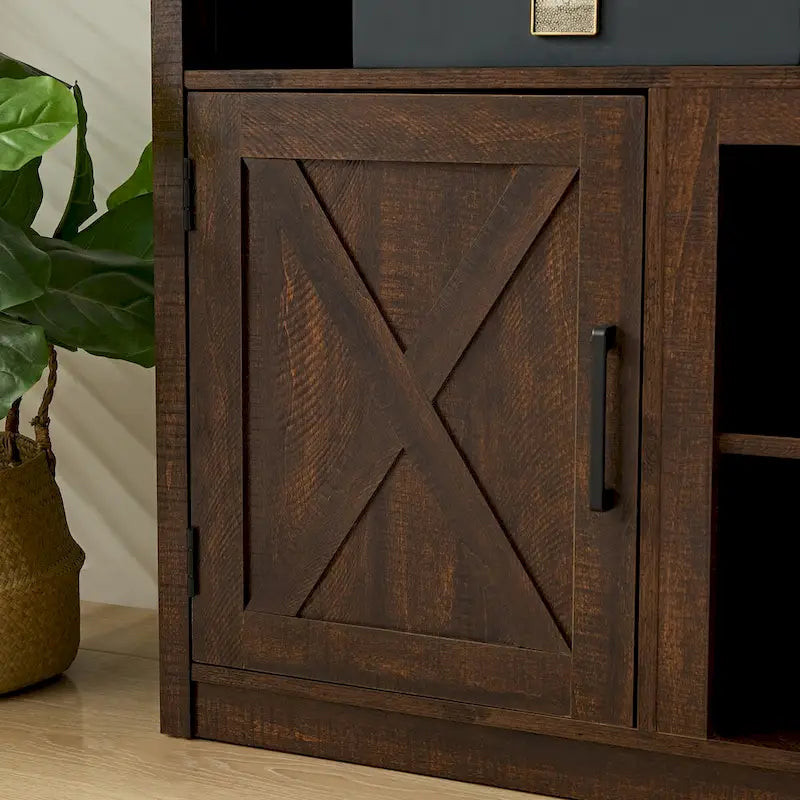 Farmhouse Barn door TV Media Stand Modern Entertainment Console for TV Up to 65 with Open and Closed Storage Space