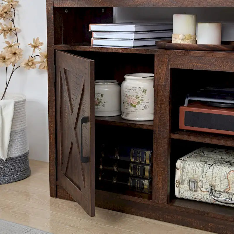 Farmhouse Barn door TV Media Stand Modern Entertainment Console for TV Up to 65 with Open and Closed Storage Space