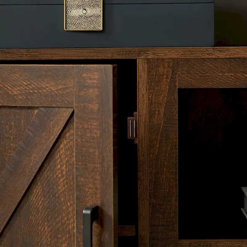 Farmhouse Barn door TV Media Stand Modern Entertainment Console for TV Up to 65 with Open and Closed Storage Space