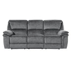 Muir 89 Inch Manual Double Recliner Sofa, Gray, Microfiber, Tufted Back