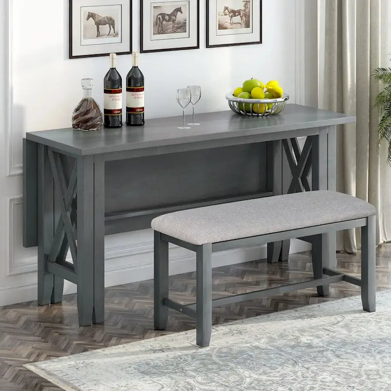 6-Piece Family Dining Room Set Solid Wood Space Saving Foldable Table and 4 Chairs with Bench for Dining Room