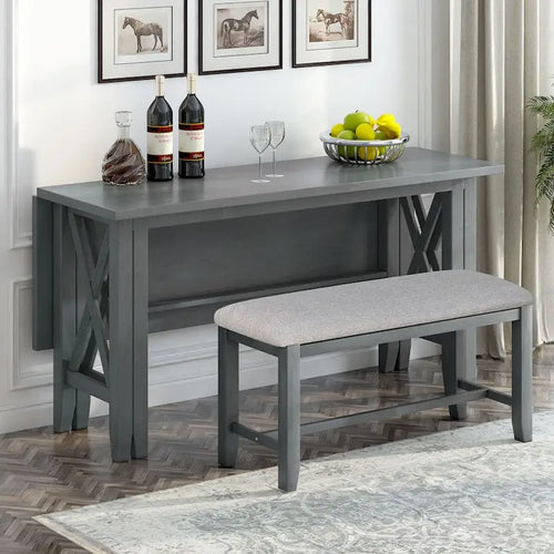6-Piece Family Dining Room Set Solid Wood Space Saving Foldable Table and 4 Chairs with Bench for Dining Room