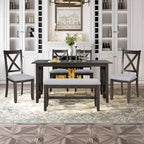 6-Piece Family Dining Room Set Solid Wood Space Saving Foldable Table and 4 Chairs with Bench for Dining Room