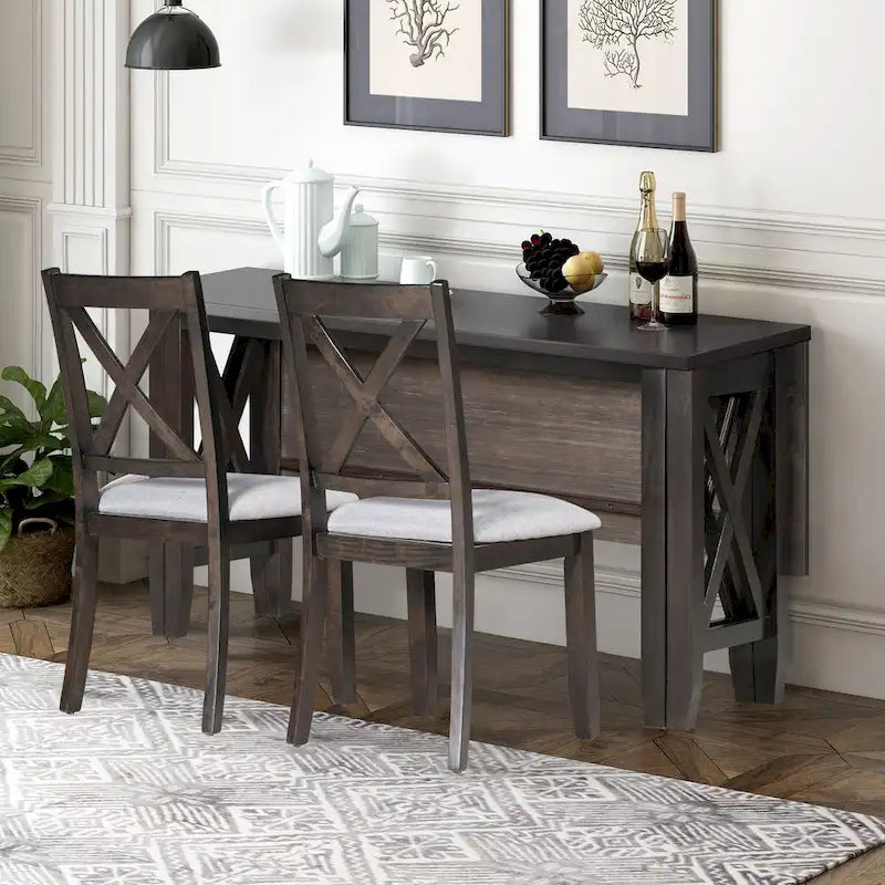 6-Piece Family Dining Room Set Solid Wood Space Saving Foldable Table and 4 Chairs with Bench for Dining Room