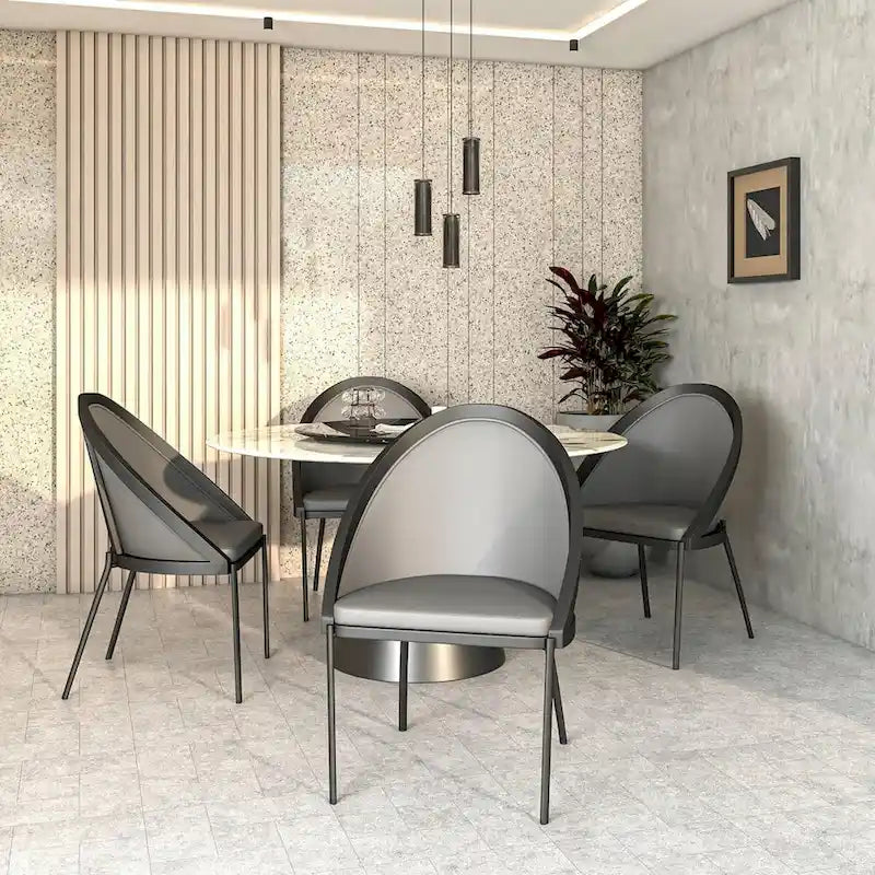 Urbane Upholstered Faux Leather Dining Chair with Powder Coated Steel Legs by LeisureMod