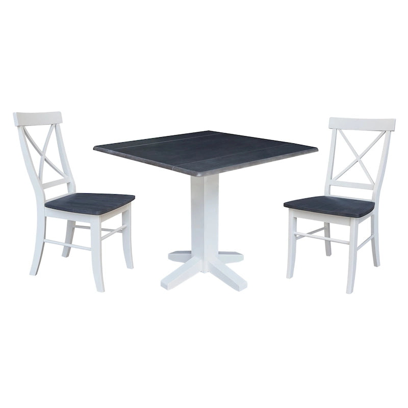 36 Solid Wood Square Dual Drop Leaf Dining Table with 2 Dining Chairs