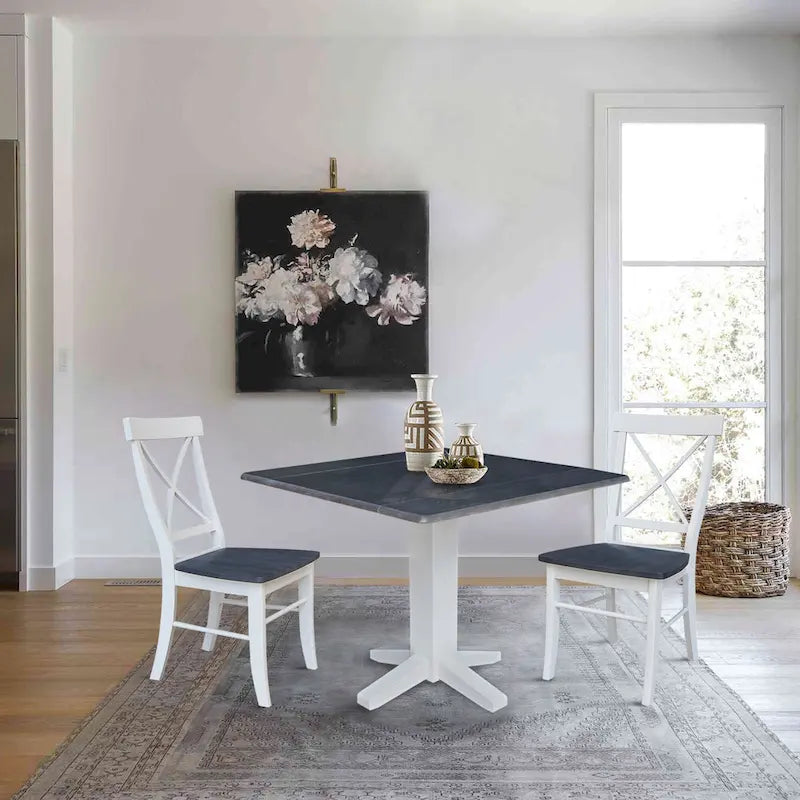 36 Solid Wood Square Dual Drop Leaf Dining Table with 2 Dining Chairs