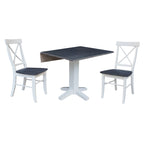 36 Solid Wood Square Dual Drop Leaf Dining Table with 2 Dining Chairs